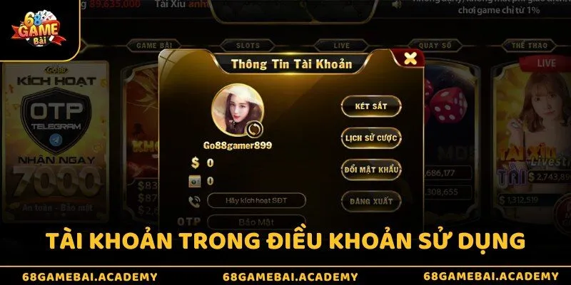 Tài khoản trong điều khoản sử dụng